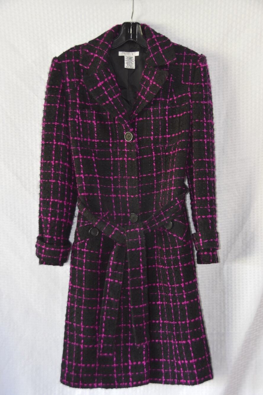 I.C.E Single Breasted Plaid Tweed Jacket Coat Size 4 NWT